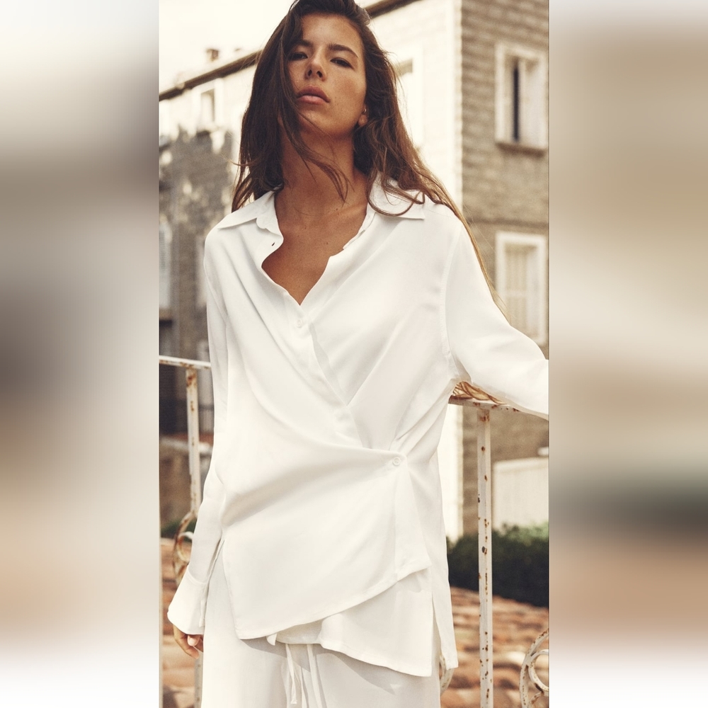 Zara MINIMALIST SATIN EFFECT WRAP SHIRT